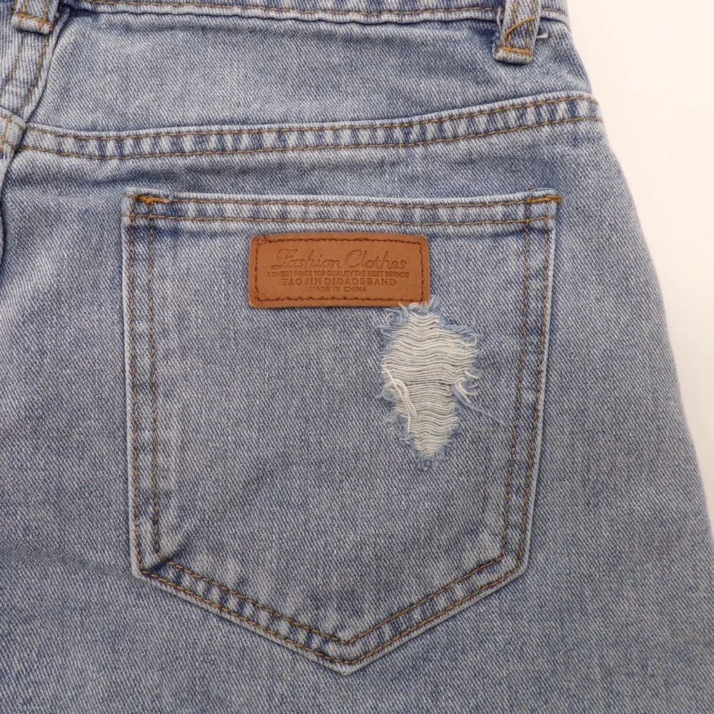 Shein Distressed Cut Off Jean Shorts Women 6 Frayed Holes Concert Festival Short - Picture 7 of 9